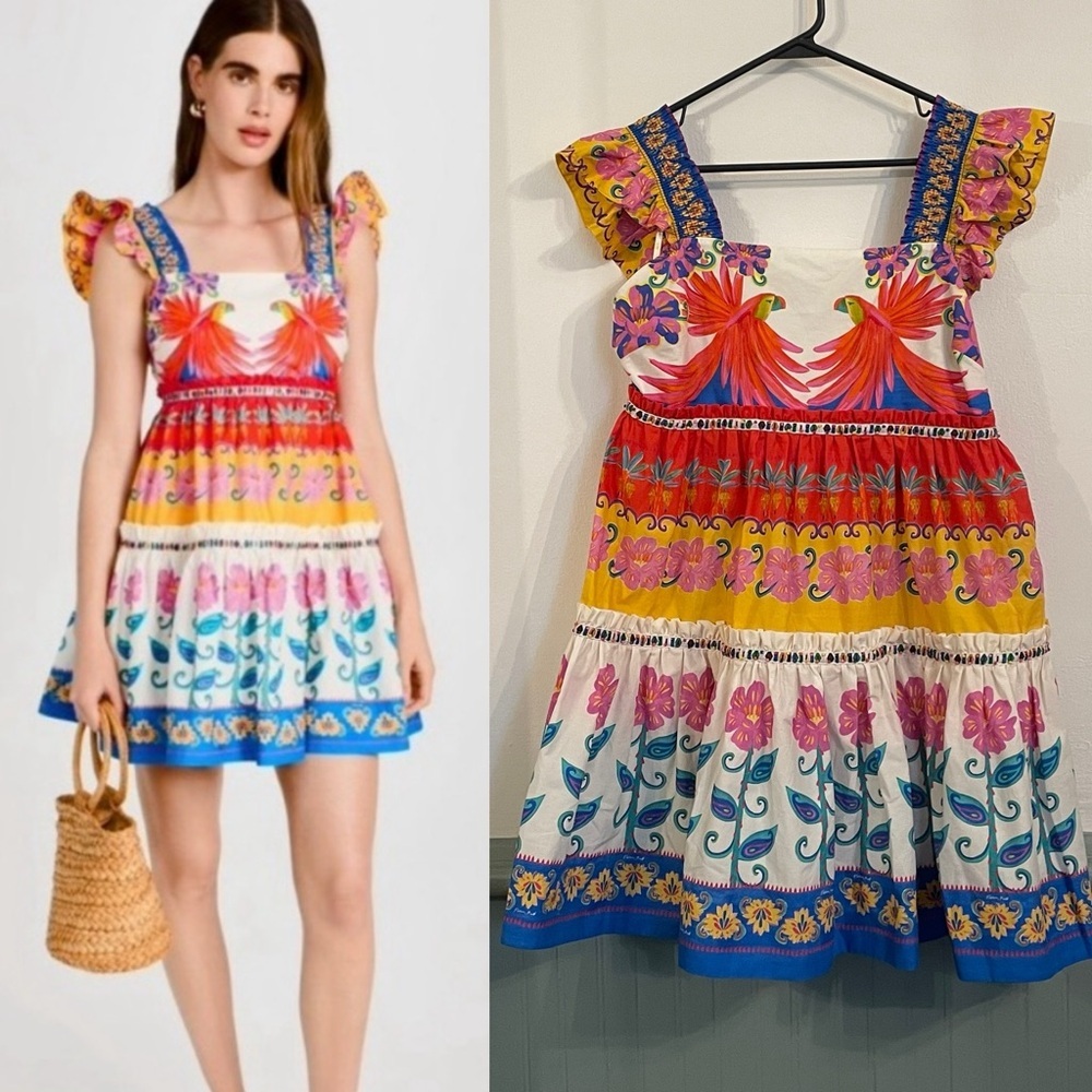 NWT FARM Rio Off-White Vivid Garden Organic Cotton Mini Dress size large